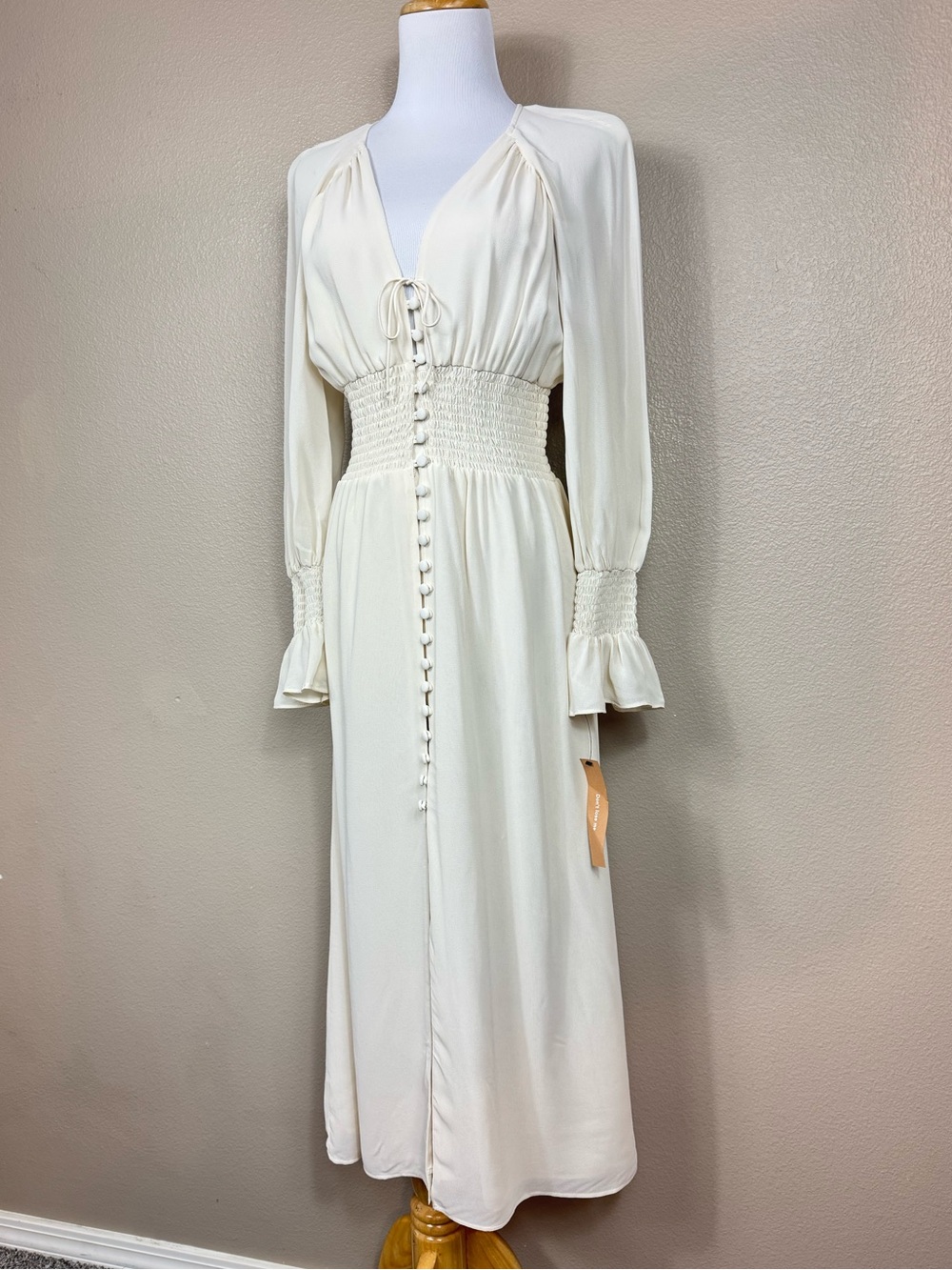 NWT Reformation Fia Midi Dress Smocked Waist Summery Cream White Size‎ 0 C - Picture 2 of 15